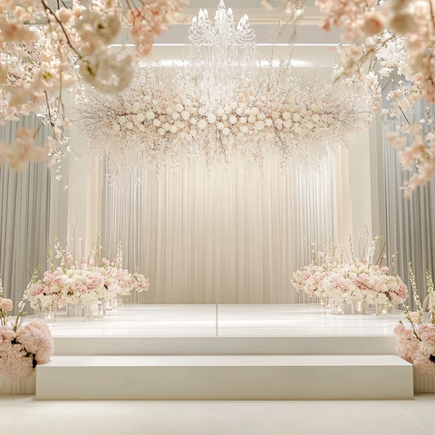 白色舞台透明墙婚礼装饰