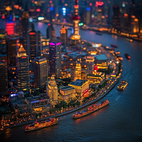 灯火辉煌的城市夜景鸟瞰全景