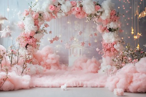 粉色花环与蛋糕