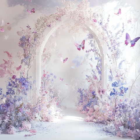 白色拱门与蝴蝶花海