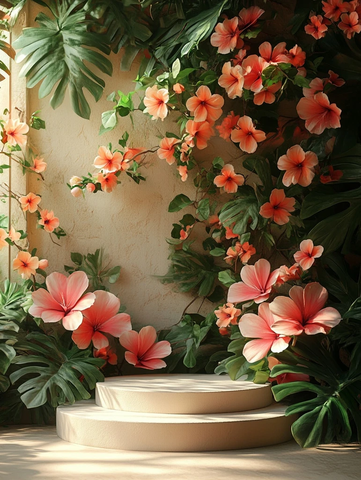 白色讲台与自然花卉