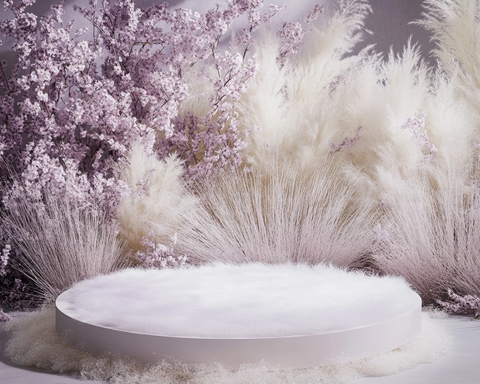 白色平台与紫色蒲苇