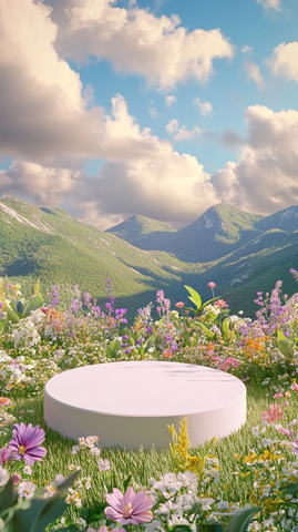 绿色热带山丘与圆形舞台