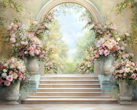 拱形背景楼梯花艺