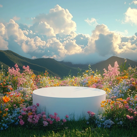 圆形桌台与花海