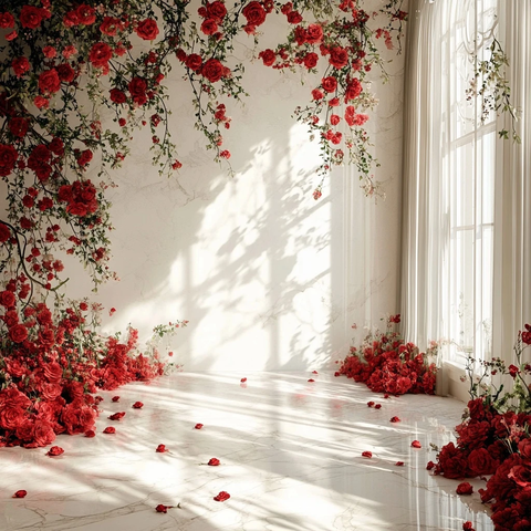 红花房间与粉色窗帘