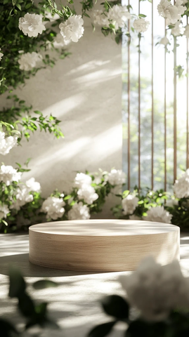 水泥地板上的木制展示台