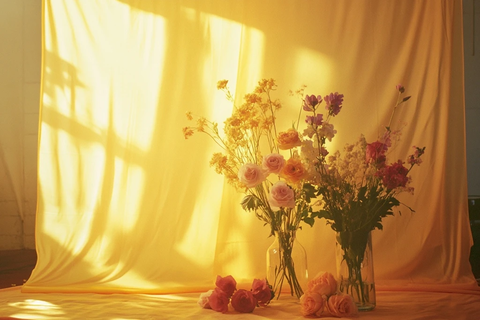 黄色背景与花瓶