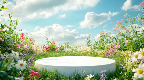 白色讲台与野花草地