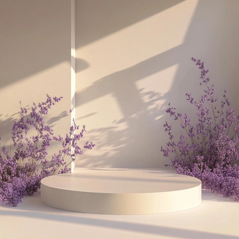 3D渲染米色讲台带紫色