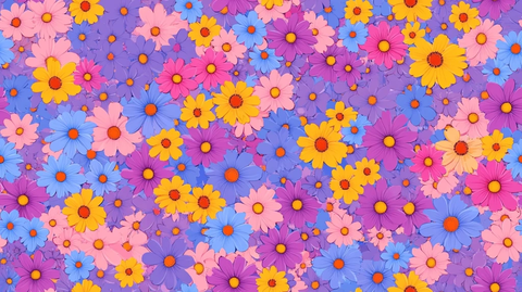 简单2D彩色花卉图案