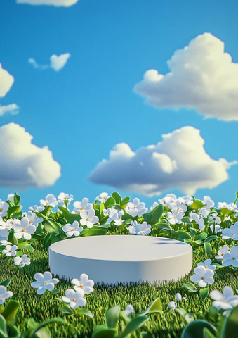 圆形花坛与蓝天白云