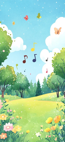 卡通草地音乐音符