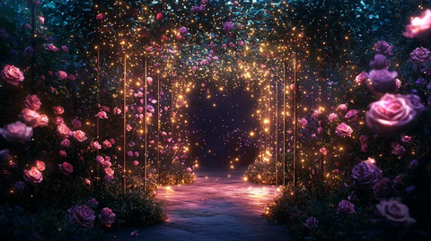 魔法玫瑰花园与灯光