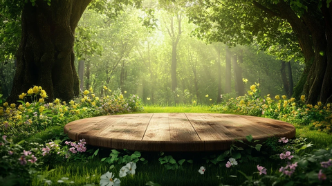 圆形木制舞台与森林背景