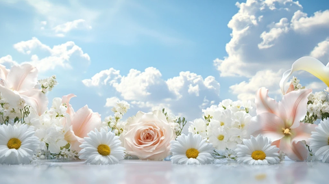 白色花朵与蓝天白云