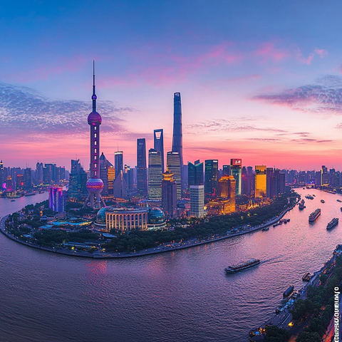 上海外滩陆家嘴城市风光鸟瞰全景