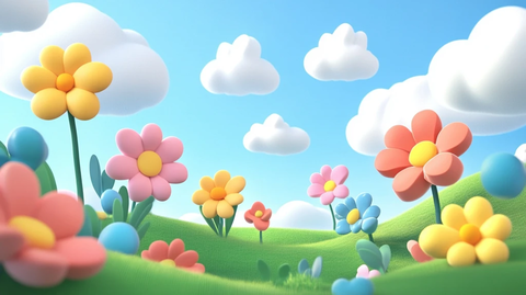 蓝天白云绿草花海