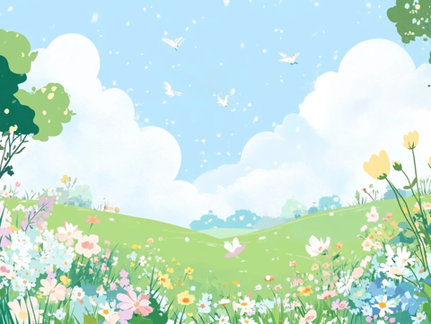 蓝天白云草原野花