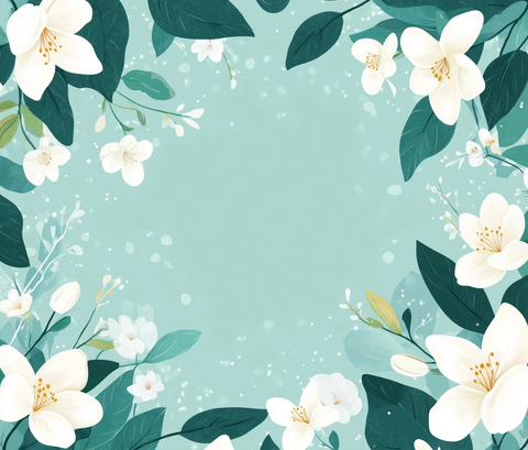 白色花朵绿色叶子卡片