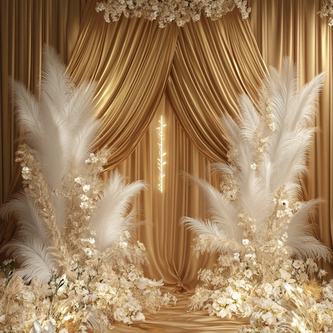 金色丝绸与羽毛背景