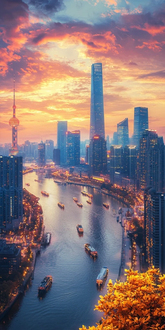 上海黄浦江畔都市风光全景