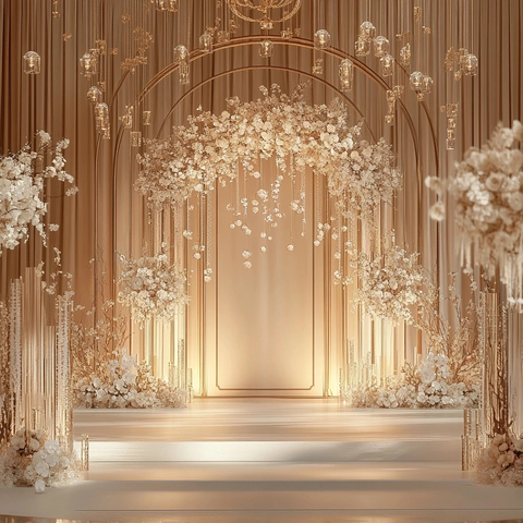 3D婚礼舞台铁板拱门水晶灯