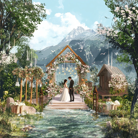 婚礼邀请在户外花园