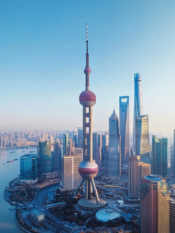 上海东方明珠塔及周边城市景观鸟瞰图