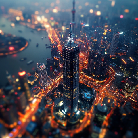 城市夜景鸟瞰高楼大厦灯火璀璨的景象