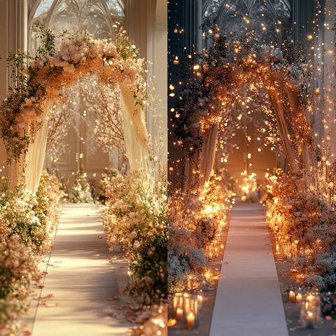 昼夜婚礼场景装饰对比