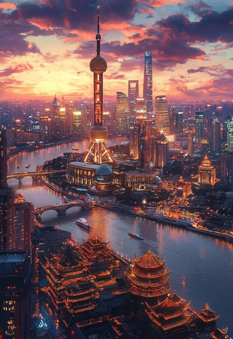 上海东方明珠夜景城市风光全景