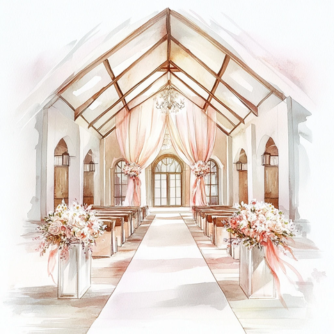 婚礼大厅水彩插画