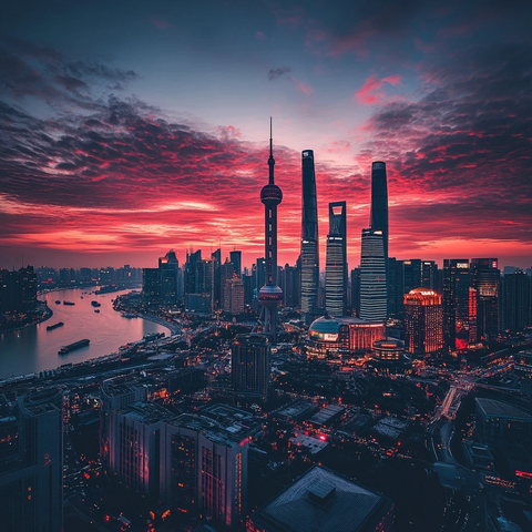 上海陆家嘴摩天大楼黄昏俯瞰全景