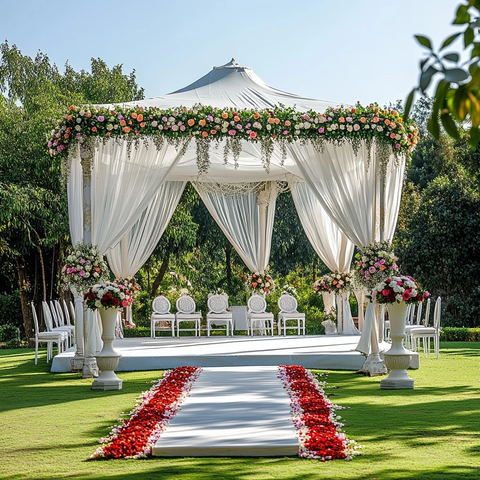 婚礼场地绿草坪舞台装饰