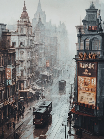 雾中老上海街景尽显复古韵味