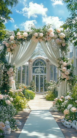 白色丝带装饰花园