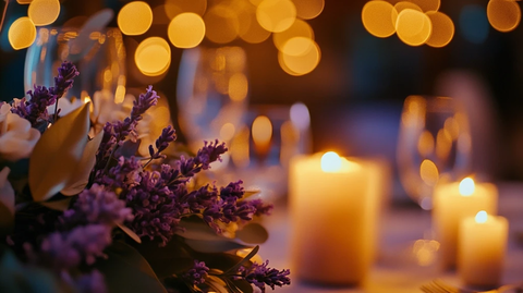 薰衣草花与烛光晚宴