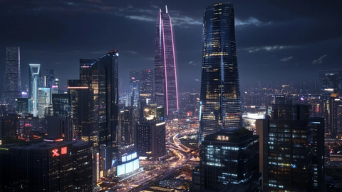 繁华都市夜景下的高楼大厦灯光璀璨