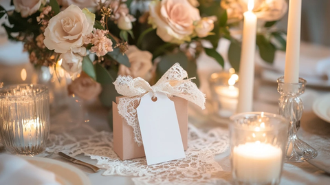 白色标签系在礼品盒上