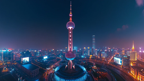 东方明珠夜景鸟瞰全景