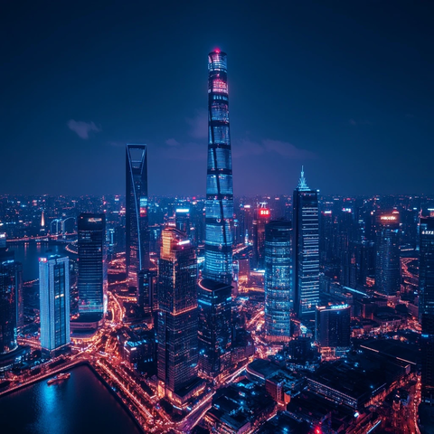 上海陆家嘴夜景灯光璀璨的城市风光