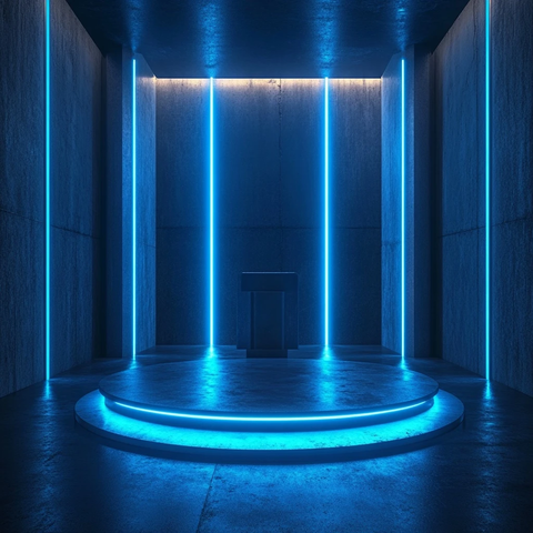 未来科技讲台与蓝色霓虹灯