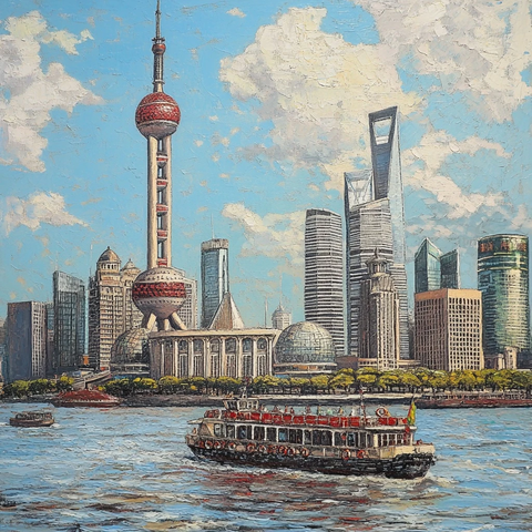 东方明珠及陆家嘴高楼林立的城市景观