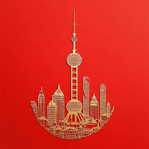 东方明珠塔领衔的城市建筑剪影