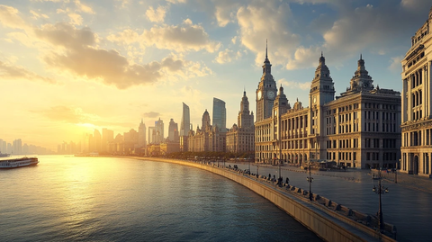 黄浦江畔的外滩建筑群