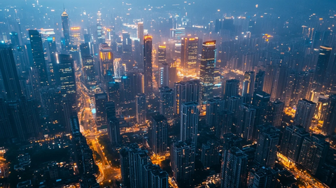 俯瞰城市夜景灯火辉煌的繁华都市风光