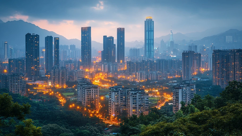 城市夜景灯火辉煌高楼林立的城市风光