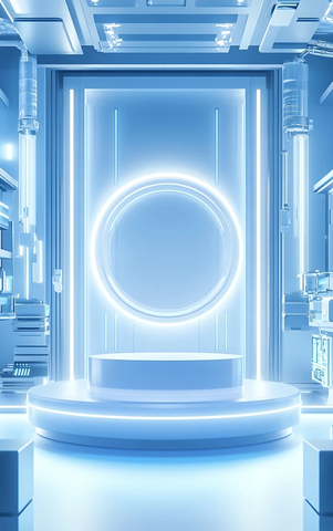 蓝色白色圆形讲台未来设备