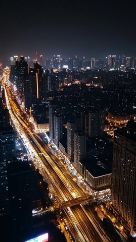 城市夜景俯瞰灯火通明车水马龙